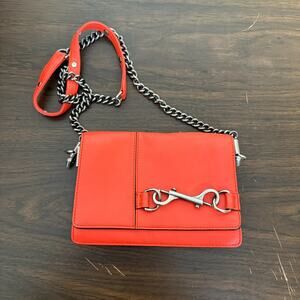 Rebecca Minkoff Red Leather Crossbody Bag Chain & Leather Strap Gunmetal